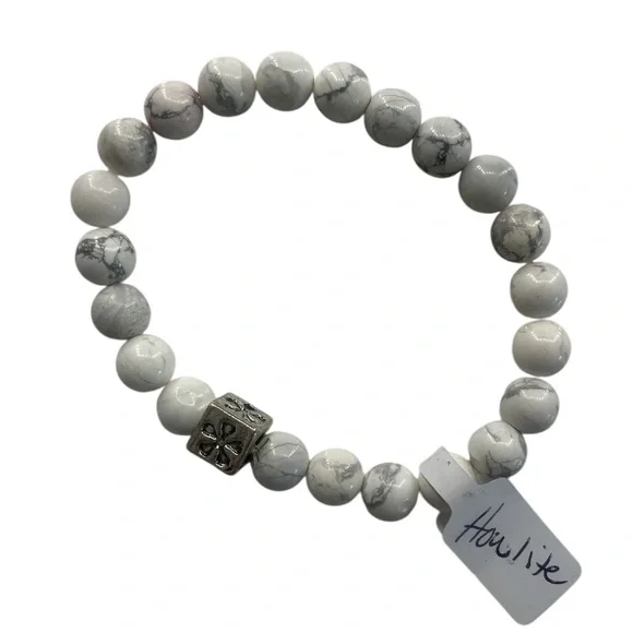 Howlite White,Grey, gemstone with silver bracelet, New - Picture 8 of 8